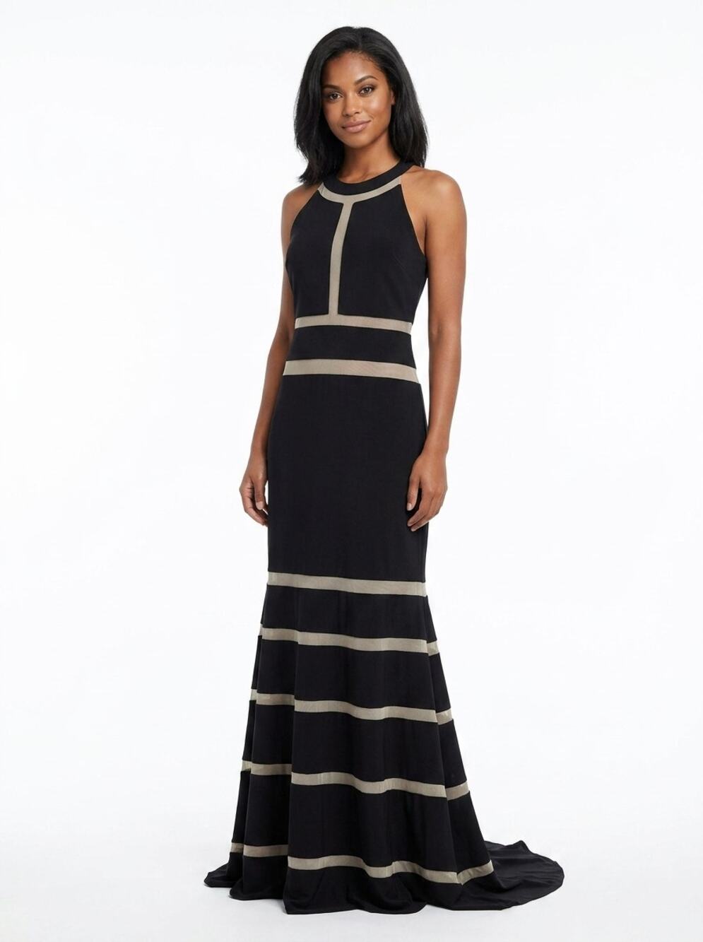 JVN by Jovani Black Maxi Lined Embroidered Gown Dress Women Size 12